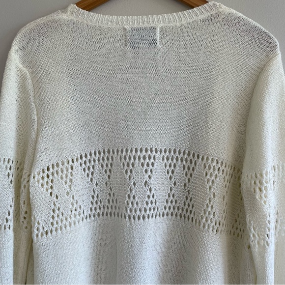 Wrangler Women's Cream Open Knit Fringe Sweater Size Medium - Picture 2 of 11